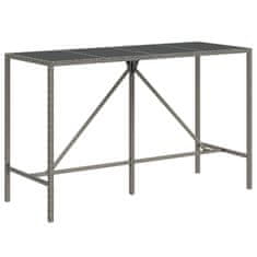 Greatstore Barový stůl se skleněnou deskou šedý 180x70x110 cm polyratan