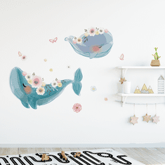 Funlife Dětské samolepky na zeď velryby 53 x 30 cm