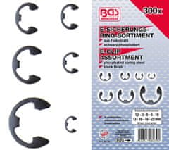 BGS technic Pojistné kroužky třmenové („E-kroužek“), velikosti 1,5 až 22 mm, sada 300 ks – BGS 8039