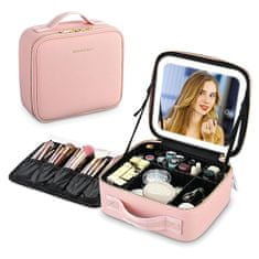Cool Mango Kosmetický kufřík Toaletní taška Make Up Bag Make Up Case Cestovní taška Beauty Case, zrcadlo s LED pásky a nastavitelným teplem světla - Makeupbox, růžová
