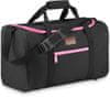 Cestovní taška černá s růžovými zipy do letadla 40x20x25 dámská, objem 20 litrů, pohodlné rukojeti a nastavitelný ramenní popruh, má ochranné nožičky, lze nasadit na rukojeť cestovního kufru / ZG837