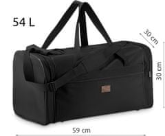 ZAGATTO Cestovní taška černá, velká cestovní taška, objem 54l, pohodlná ucha a ramenní popruh s ochranou, 3 kapsy na zip a boční kapsa např.na boty,prostorná hlavní přihrádka, 30x59x30/ ZG817