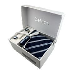Daklos Luxusní set tmavě modrý, světle modré a bílé proužky - Kravata, kapesníček, manžetové knoflíčky, kravatová spona