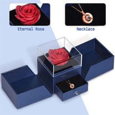 Netscroll Růžově zlatý náhrdelník Láska s projekcí ve 100 jazycích a dárkovým setem Věčné růže, 925 stříbro, GiftBox