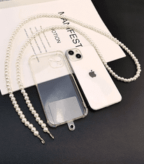 Camerazar Elegantní Přívěsek na Telefon s Perlovou Šňůrkou, Bílá, Délka 120 cm