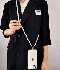 Camerazar Elegantní Přívěsek na Telefon s Perlovou Šňůrkou, Bílá, Délka 120 cm