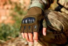 Camerazar Pánské taktické poloprsté rukavice pro přežití, zelené, nylon/uhlíková vlákna/guma, velikost L