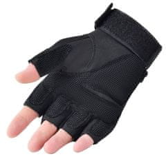 Camerazar Pánské taktické poloprsté rukavice pro přežití, černé, nylon/uhlíková vlákna/guma, 15x11 cm