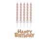 Svíčky narozeniny - Happy Birthday - rosegold - růžovozlaté - 16 ks - 7 cm