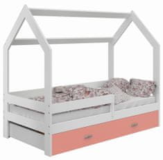 eoshop Dětská postel Domek 80x160 cm D3, rošt ZDARMA - bílá (Barva zábrany: Bílá, Barva úložného prostoru: Růžová, Volba matrace: S matrací)