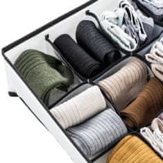 Textilní Organizér do zásuvky Skládací úložná Do Šuplíku Na Ponožky Kalhotky Oblečení Černý 12 Přihrádek, 32x32x12 cm - Bílý/Černý