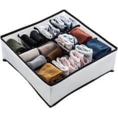 Textilní Organizér do zásuvky Skládací úložná Do Šuplíku Na Ponožky Kalhotky Oblečení Černý 12 Přihrádek, 32x32x12 cm - Bílý/Černý