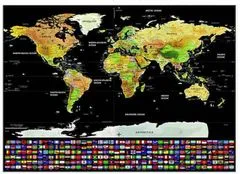Velká Stírací mapa světa s vlajkami Deluxe 82 x 59 cm s příslušenstvím černá
