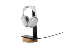 Oakywood Dřevěný stojan na sluchátka s nabíječkou QI - 2v1, dub